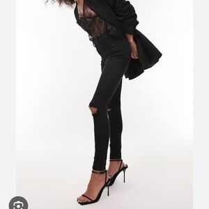 Topshop Jamie High Rise Distressed Skinny Jeans with Knee Rip Black